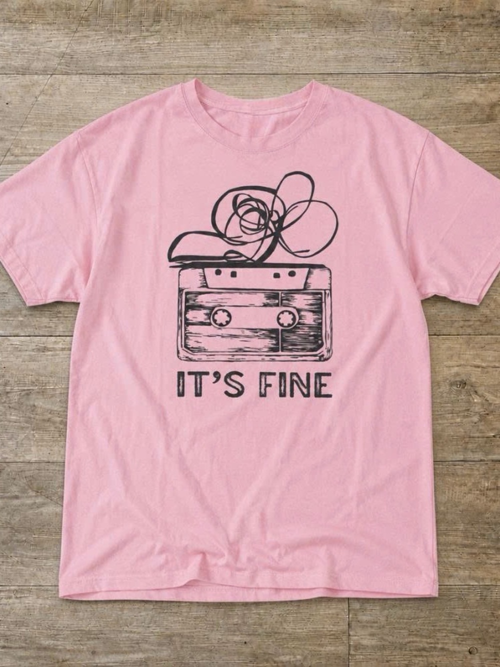 Pink "It's Fine" Cassette Tape Graphic Tee